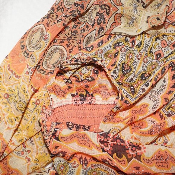 MNG Mango Sheer Gauze Paisley Side Cut-out Print Ruffled Dress 2 Festival Boho - Picture 10 of 13